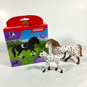 Set Of 3 Schleich Horse Club Dressage Friesian & Leopard Appaloosa Mare & Foal